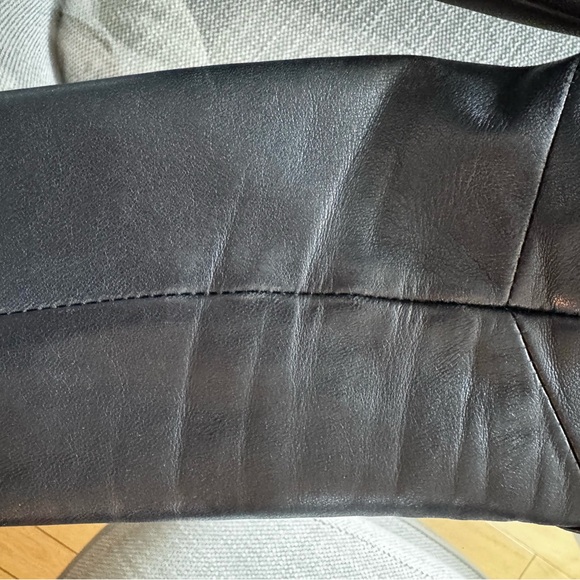 L.A.M.B. Black Leather Wool Lined Biker Jacket with Gunmetal Detail - Picture 4 of 14